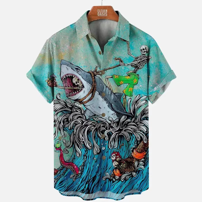 Men's Great White Shark Print Hawaiian Shirt