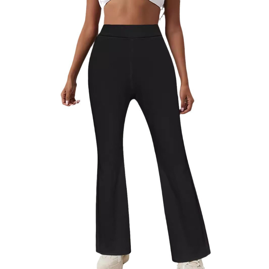 Women's High-Waist Ribbed Slim-Fit Flared Trousers – Pink