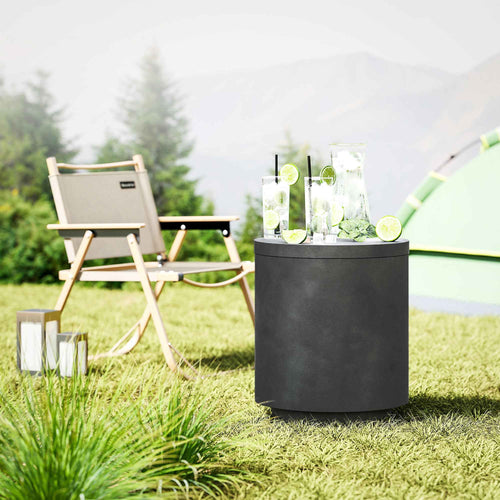 3-in-1 Concrete Outdoor Side Table with Ice Bucket | 2.6 Gal Cooler Bar Table