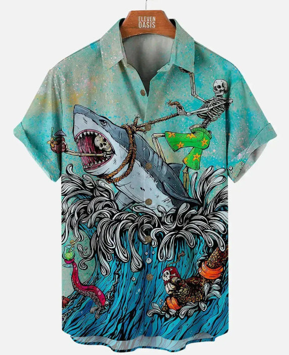 Men's Great White Shark Print Hawaiian Shirt