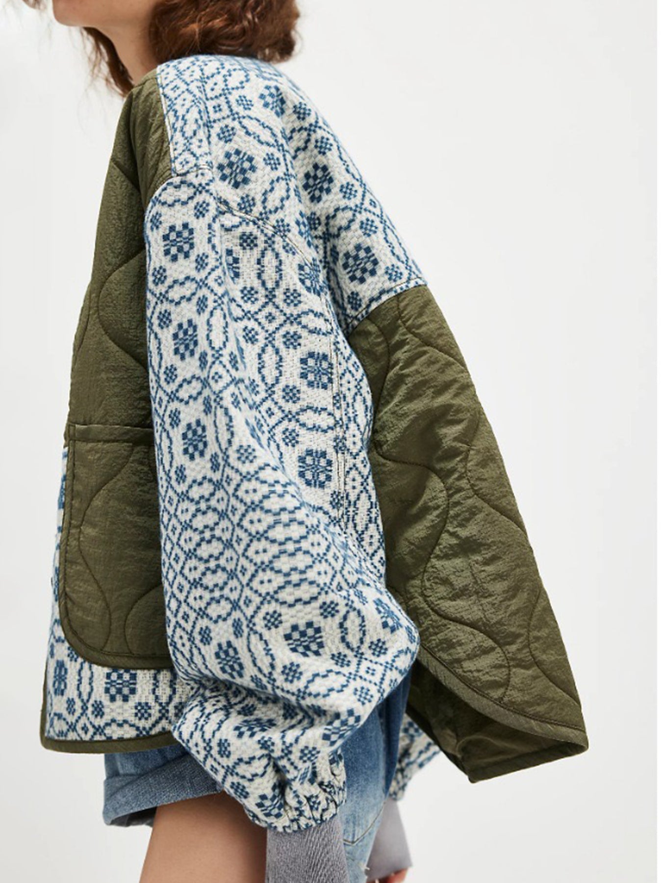 Women's Slim-Fit Quilted Patchwork Button Coat – Green