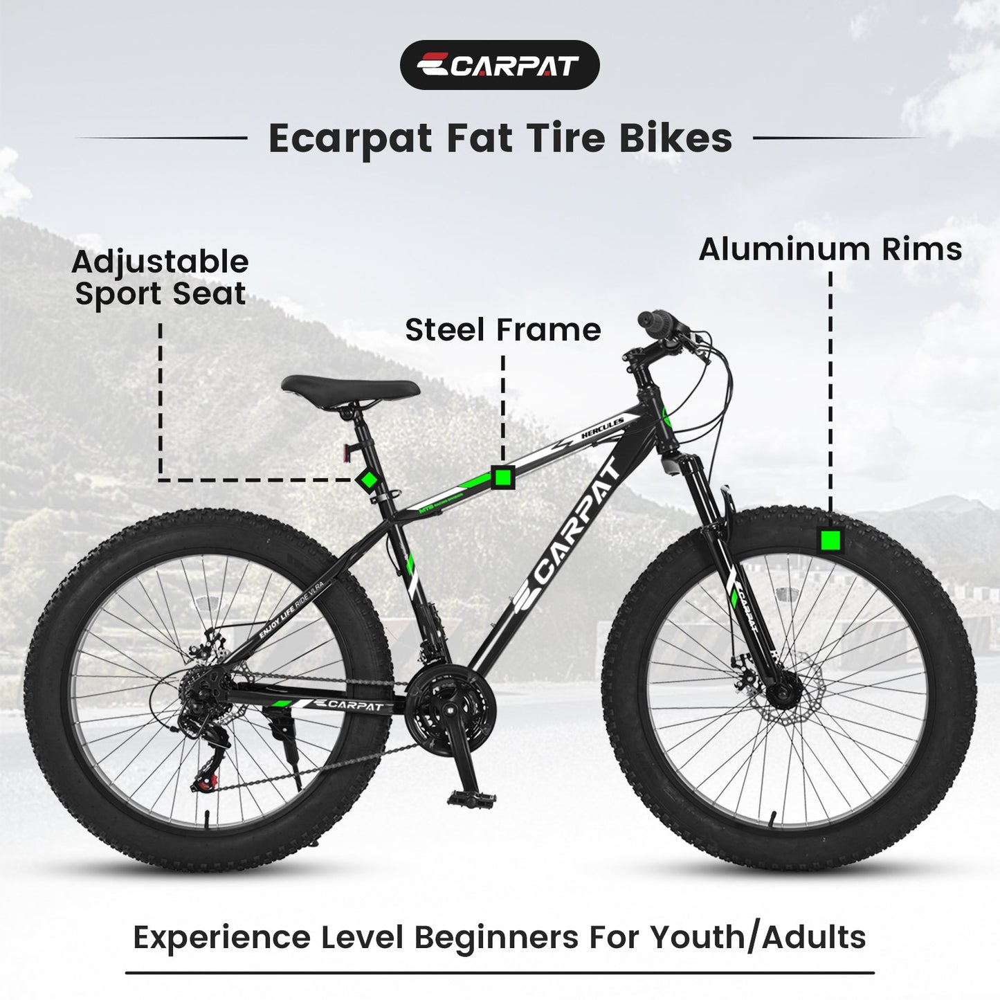 26" Fat Tire Mountain Bike | Full Shimano 21-Speed, Dual Disc Brakes & Front Suspension