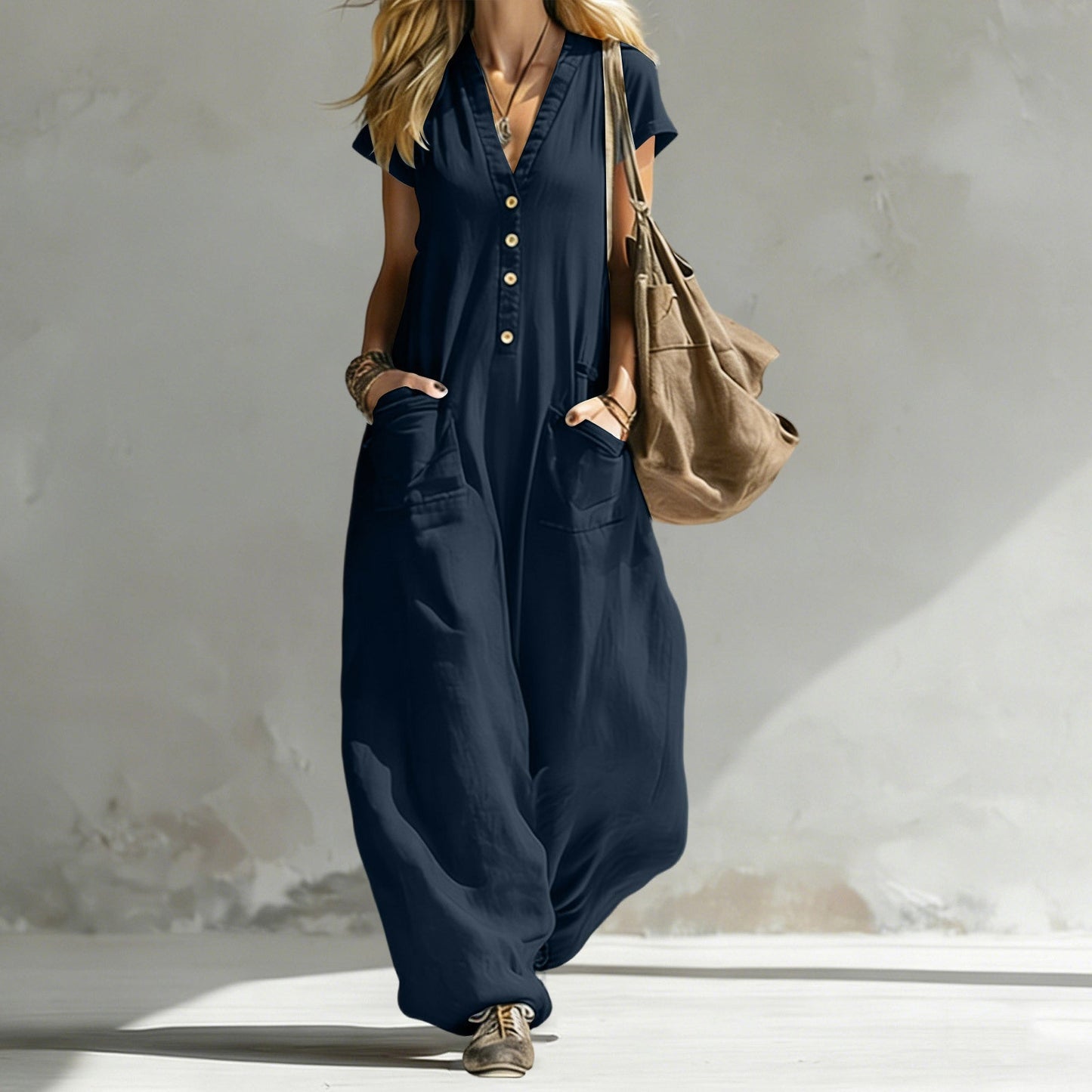 Women's V-Neck Wide-Leg Jumpsuit – 8 Colors, S–XXL