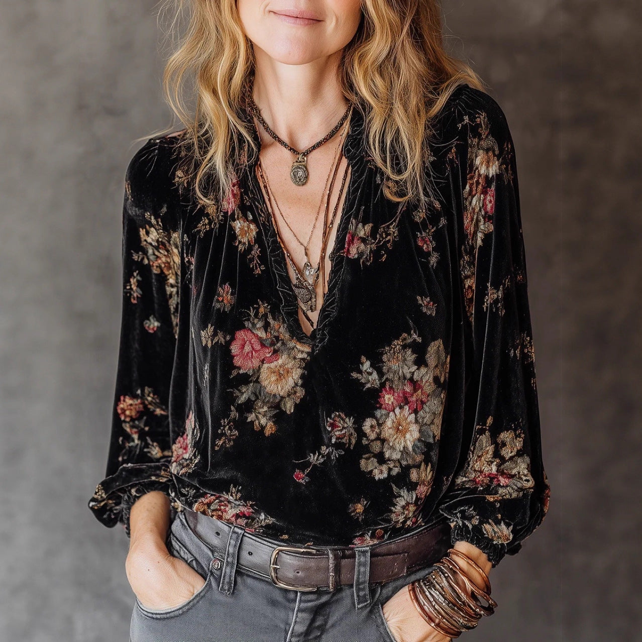 Women's Loose Gold Velvet Top – 3 Styles: Long Sleeve, Off-Shoulder & Vest