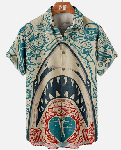 Men's Great White Shark Print Hawaiian Shirt