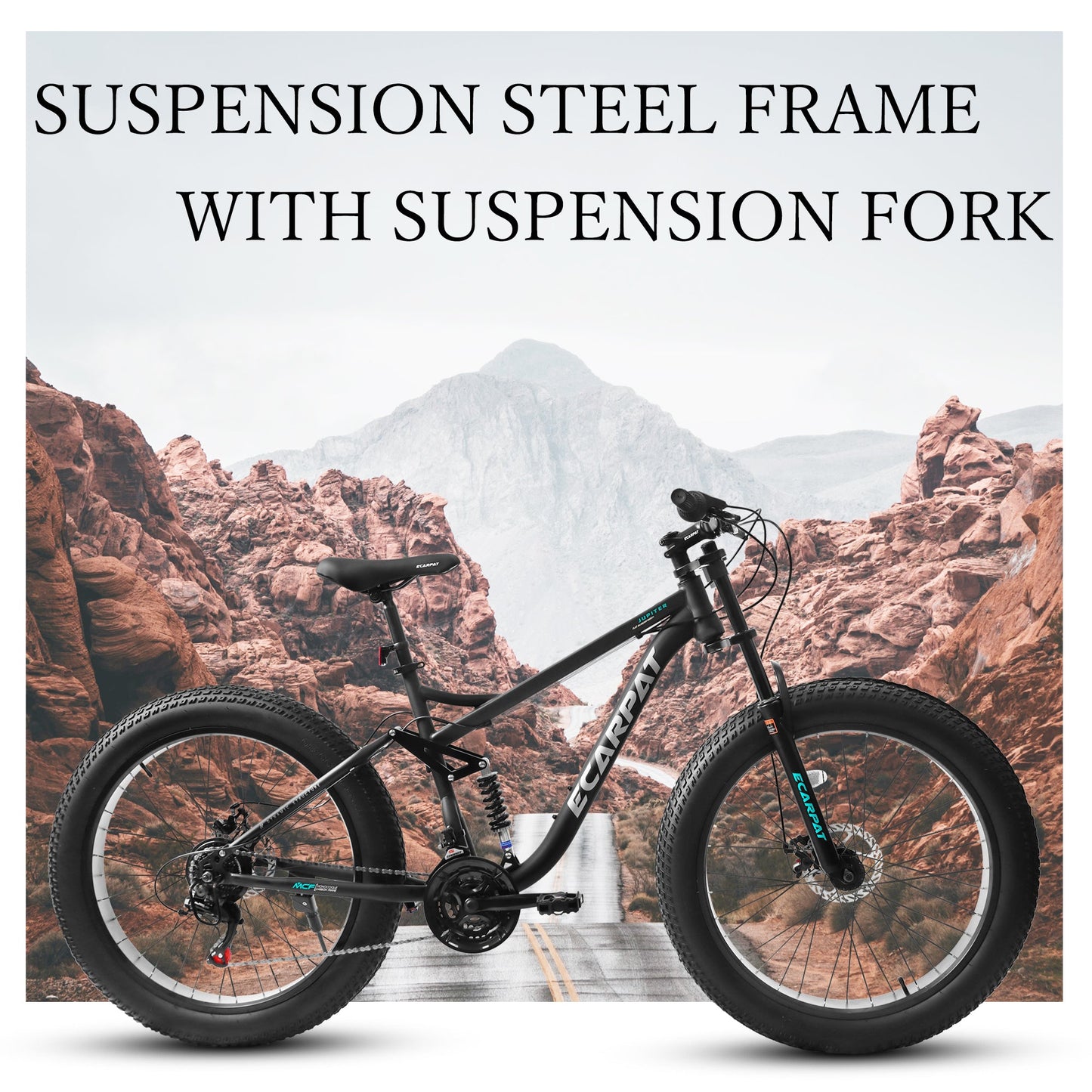 26" Full-Suspension Fat Tire Mountain Bike | Shimano 21-Speed, Disc Brakes & 4" Tires