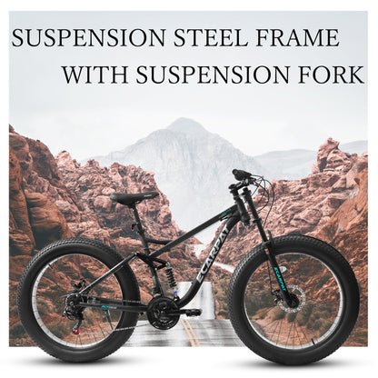 26" Full-Suspension Fat Tire Mountain Bike | Shimano 21-Speed, Disc Brakes & 4" Tires
