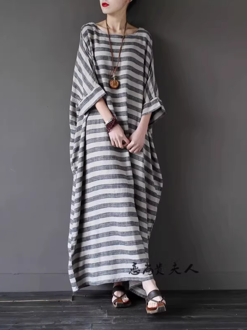 Women's Summer Beautiful Retro Loose Striped Kaftan Style Dress