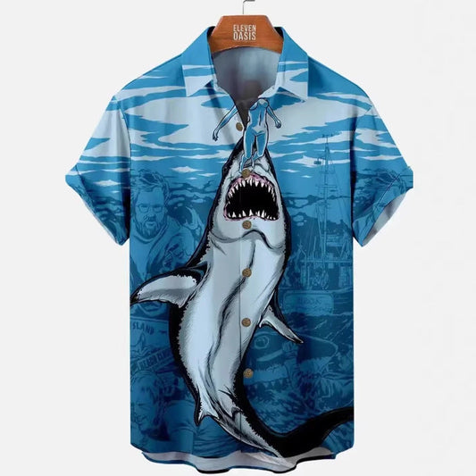 Men's Great White Shark Print Hawaiian Shirt
