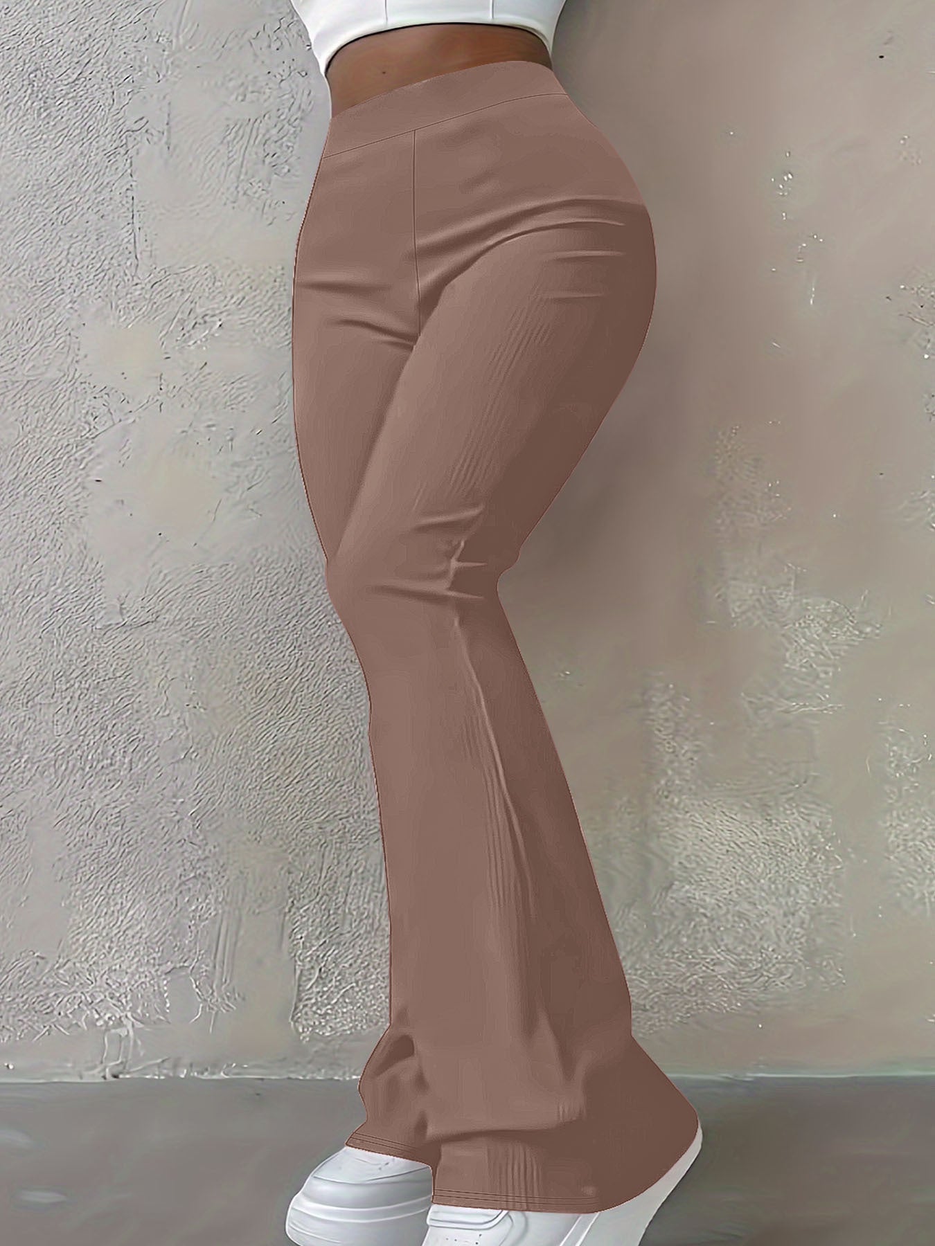 Women's High-Waist Ribbed Slim-Fit Flared Trousers – Pink