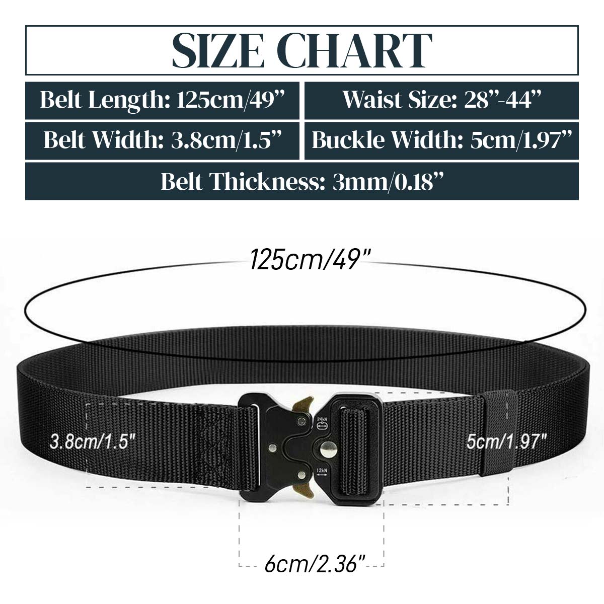 Men's Tactical Nylon Belt – Quick Release, Hole-Less Adjustable, Black