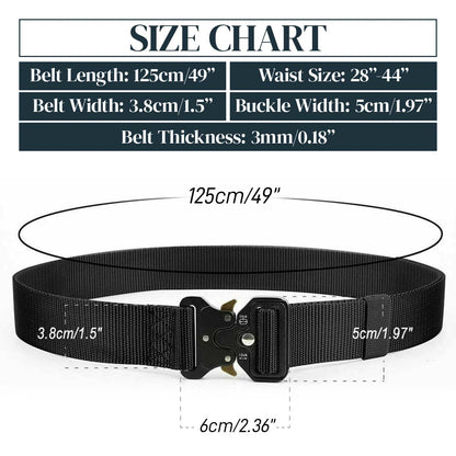 Men's Tactical Nylon Belt – Quick Release, Hole-Less Adjustable, Black