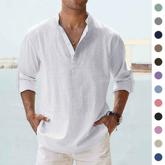 Men's Long-Sleeve Pullover Shirt – Breathable Cotton Casual Top