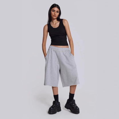 Women's Retro Raw-Edge Hem Cropped Casual Pants – Gray