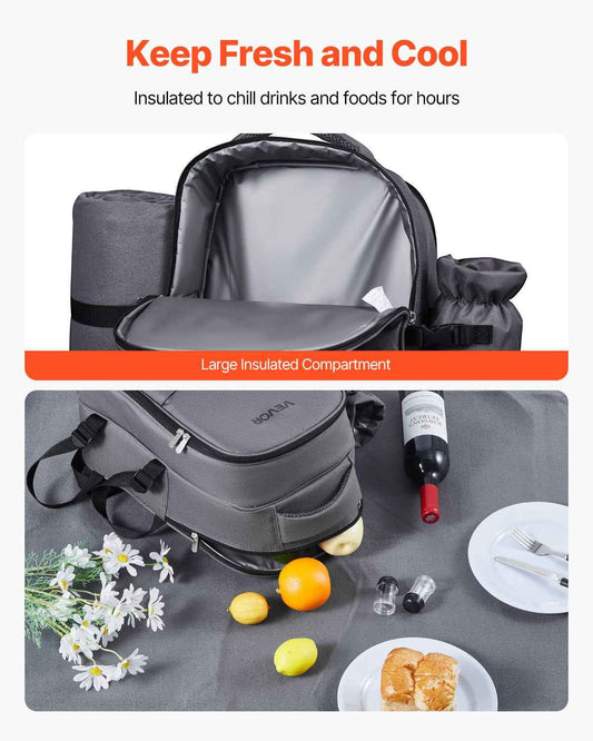 Beach & Picnic Backpack for 2 with Insulated Cooler Compartment