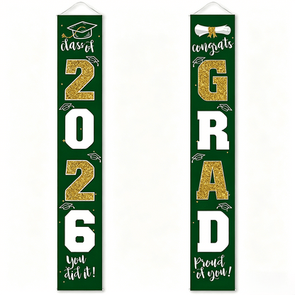 üéìClass of 2026 Graduation Banner 11.8" x 70.87" | Congrats Grad Front Door Porch Decor for Graduation Party (‚ú®Set of 2)