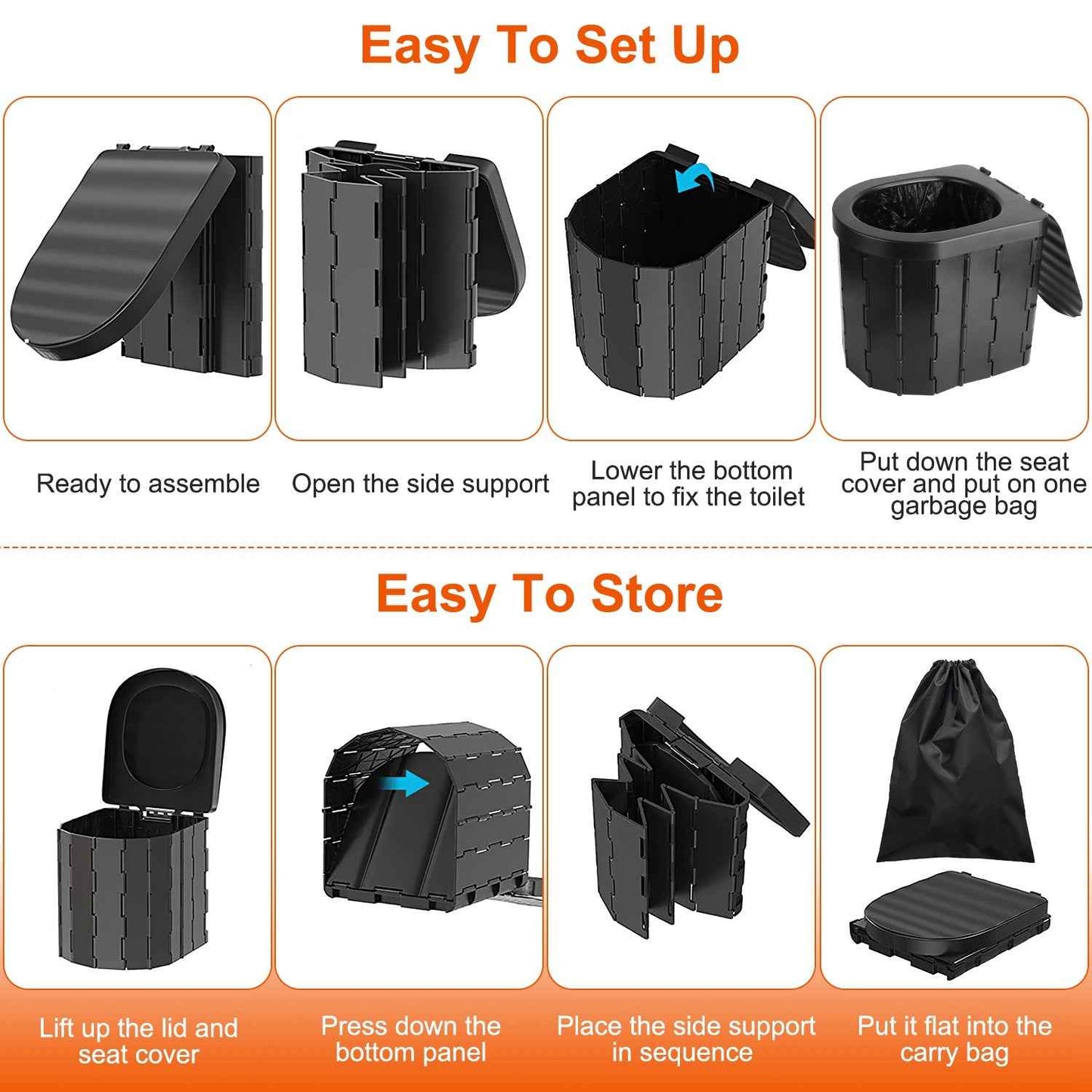 Foldable Portable Camping Toilet with Lid, Carry Bag & Garbage Bags