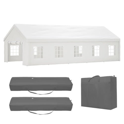 16x32 ft Heavy-Duty Party Tent | White Outdoor Canopy Gazebo with Removable Sidewalls