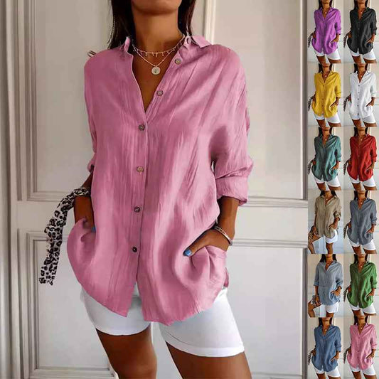 Women's Loose-Fit Lapel Shirt – Casual Button-Front Top