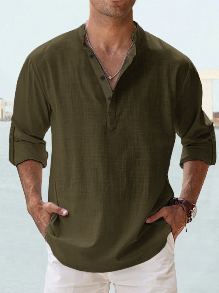 Men's Long-Sleeve Pullover Shirt – Breathable Cotton Casual Top