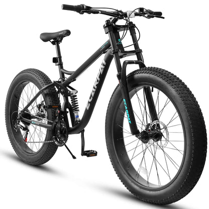 26" Full-Suspension Fat Tire Mountain Bike | Shimano 21-Speed, Disc Brakes & 4" Tires