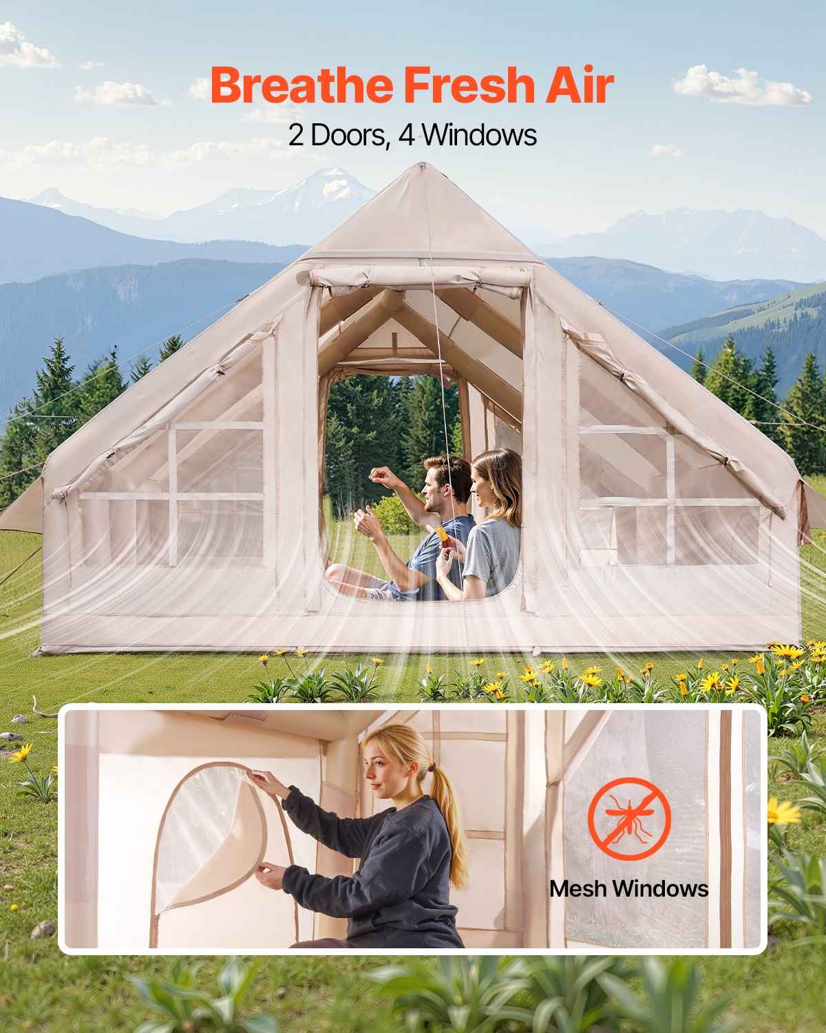 5–8 Person Inflatable Glamping Tent – 300D Oxford Blow-Up Tent with Stove Jack, Hand Pump & Carry Bag
