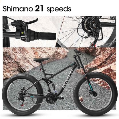 26" Full-Suspension Fat Tire Mountain Bike | Shimano 21-Speed, Disc Brakes & 4" Tires