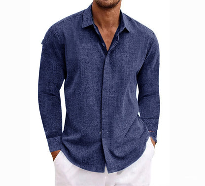 Men's Long Sleeve Hemp Blend Cardigan Shirt – Loose Fit, 9 Colors, S–XXXL