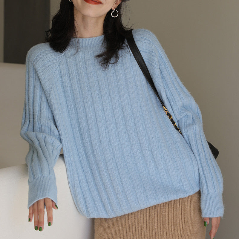 Women's Round-Neck Loose Knit Pullover Sweater – 5 Colors, One Size