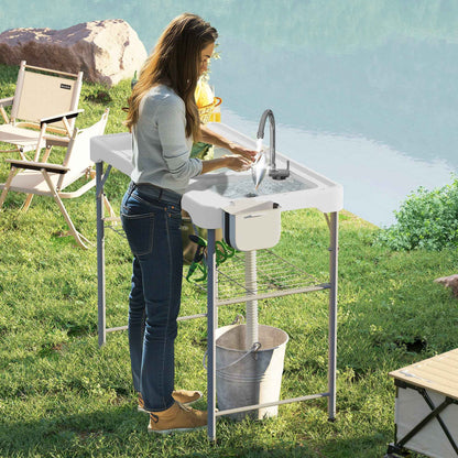 Deluxe Folding Fish Cleaning Table with Dual Sinks, Drawer & Storage Basket