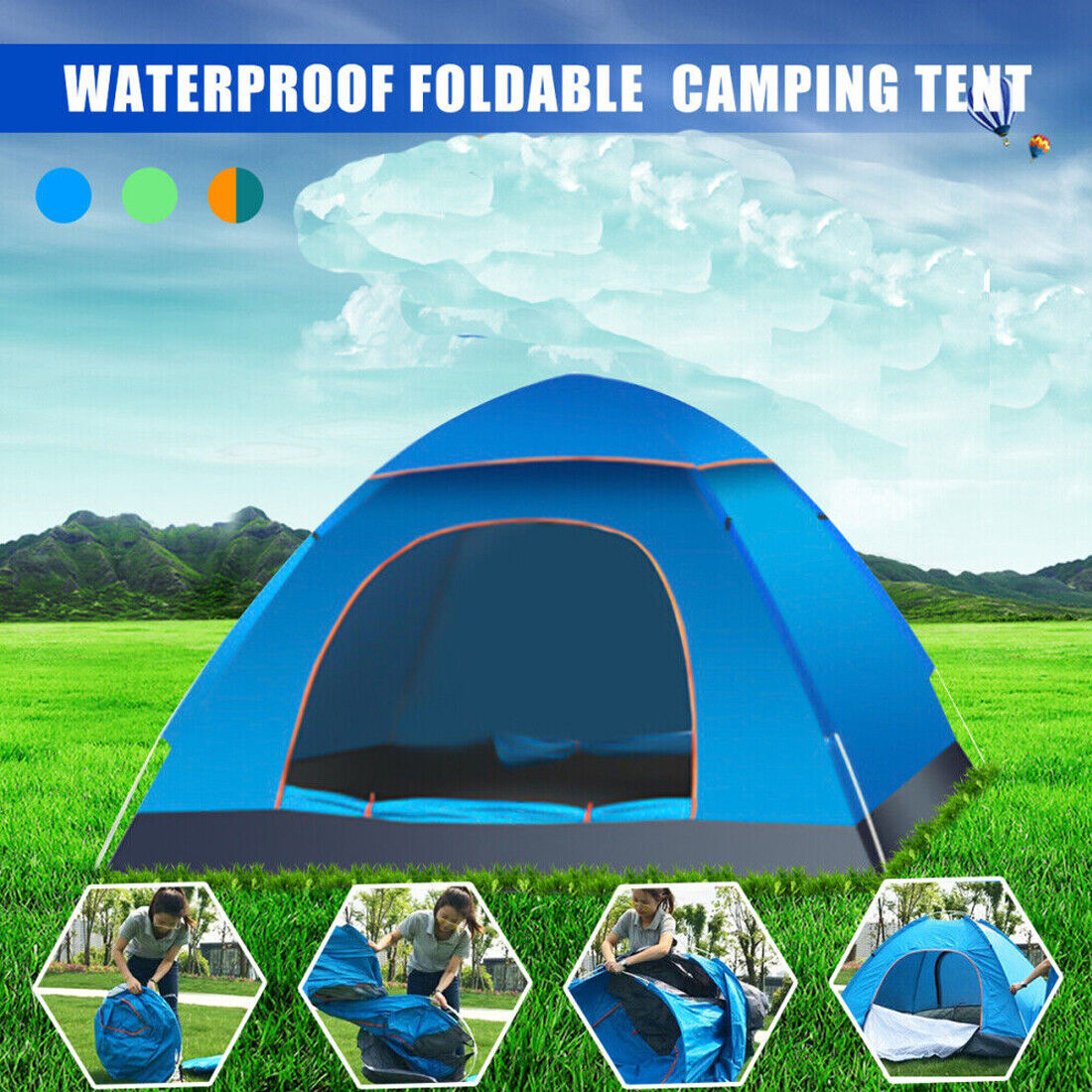 3-4 Person Automatic Pop-Up Camping Tent – UV Protection, Waterproof, Mosquito Net