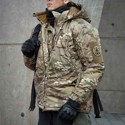 Men's Waterproof CP Camouflage Hooded Puffer Jacket – Cold-Weather Hunting Jacket