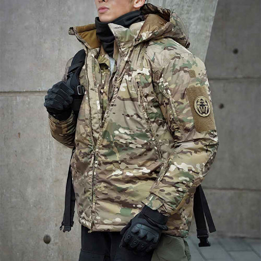 Men's Waterproof CP Camouflage Hooded Puffer Jacket – Cold-Weather Hunting Jacket