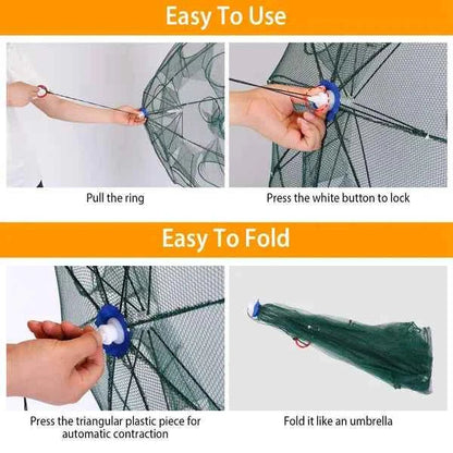 Foldable Fishing Bait Trap with 8 Entrances – Crab, Shrimp, Minnow & Crawfish