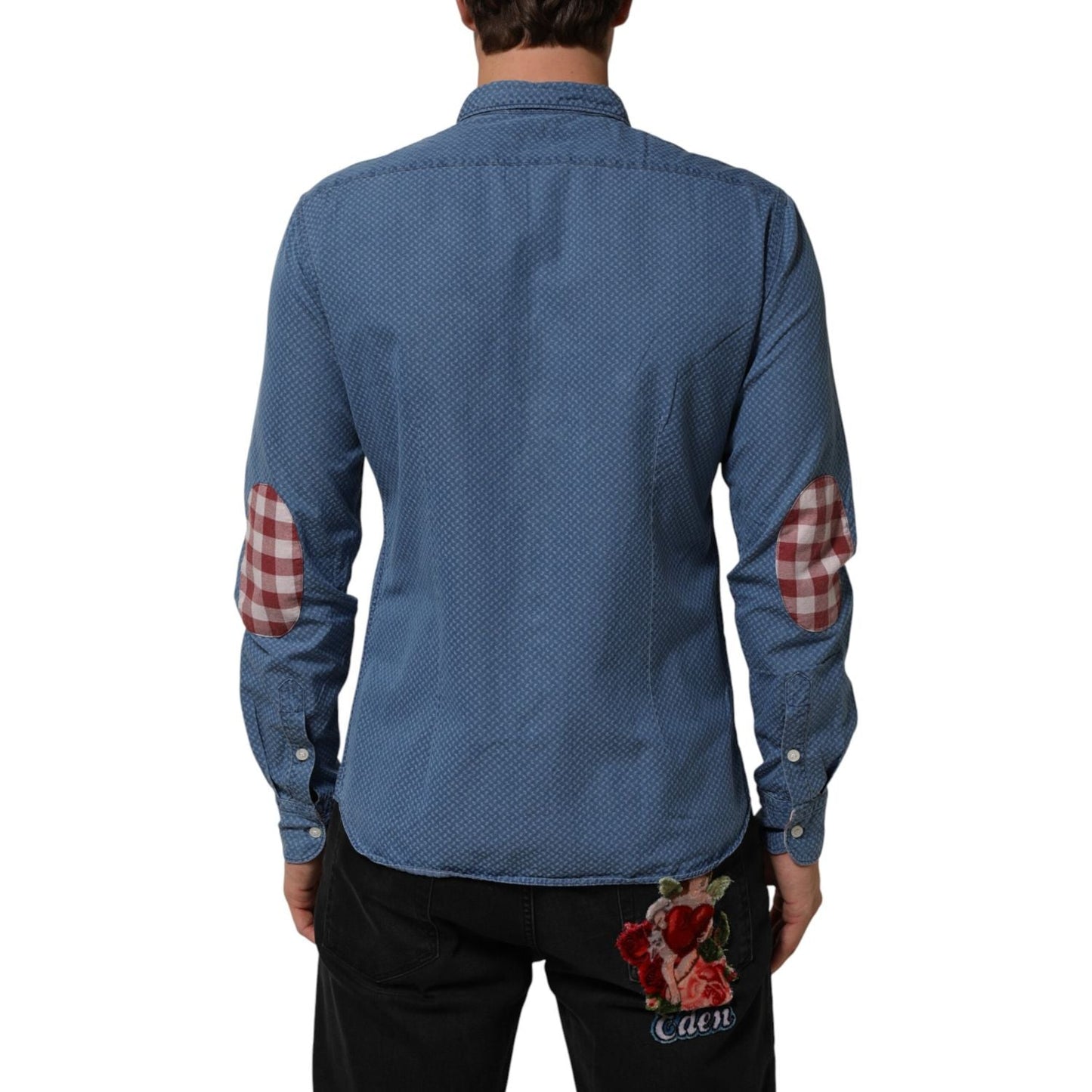 AGLINI Blue Cotton Slim Fit Collared Long Sleeve Casual Shirt