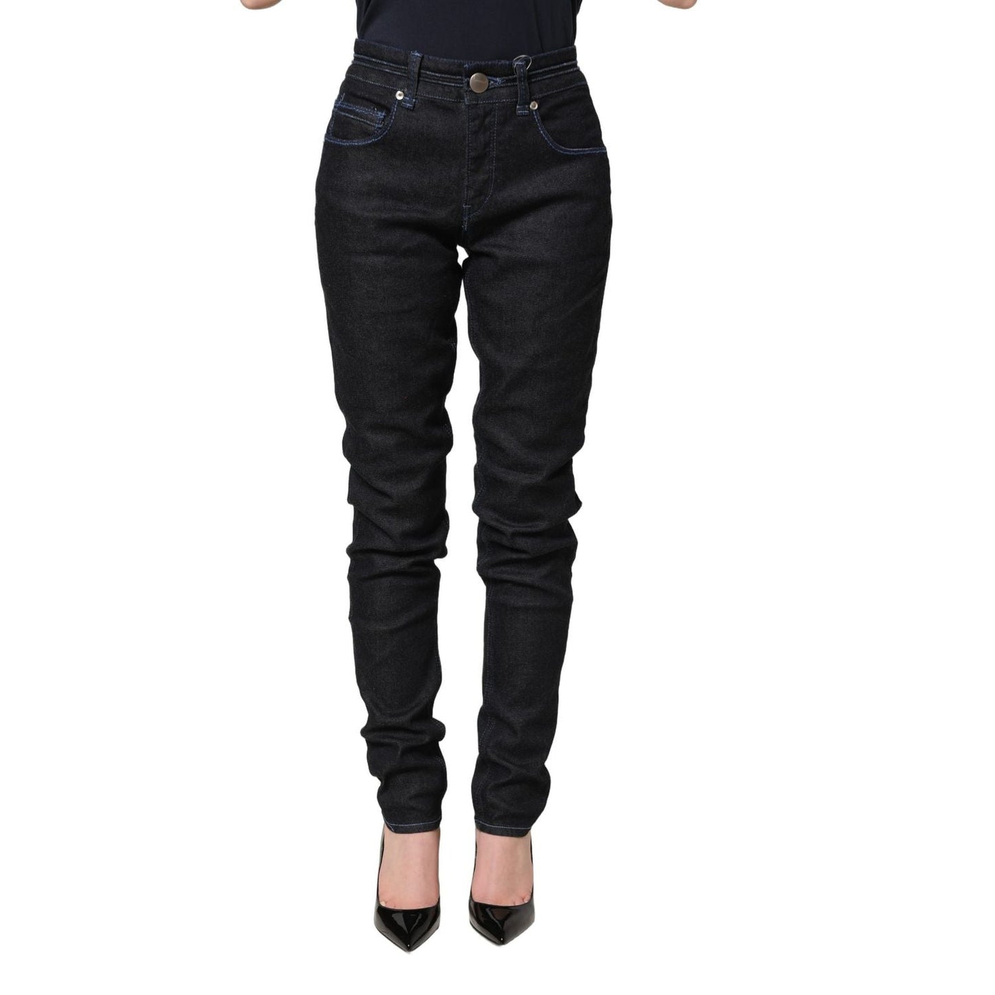 Acht Black Cotton Stretch HighWaist Skinny Denim Trouser Jeans