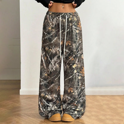 Women Branch Camouflage Wide Leg Pants Casual Hip Hop Elastic Waist Pocket Baggy Trouser Loose Vintage Y2KShannon DeMarte