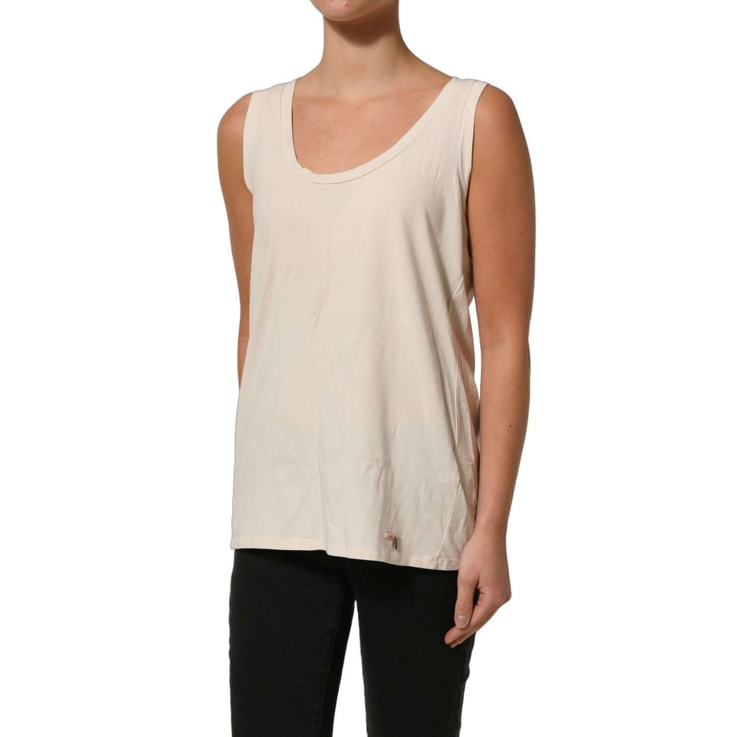 Aniye By Beige Viscose Sleeveless Round Neck Women Tank Top