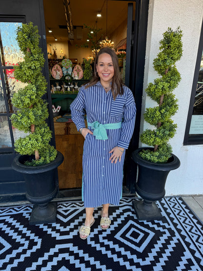 Caryn Lawn Libby Stripe Dress Navy