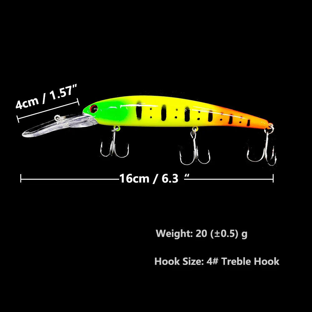 Deep Diving Minnow Wobbler Lure – 16.5cm, 21g, 2.5-4.5m Depth, Bass Pike Perch, 3 Colors