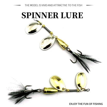 Metal Spoon Spinnerbait Lure – 8.8cm, 10.7g, Double Drop Sequins, 3D Eyes, Gold or Silver
