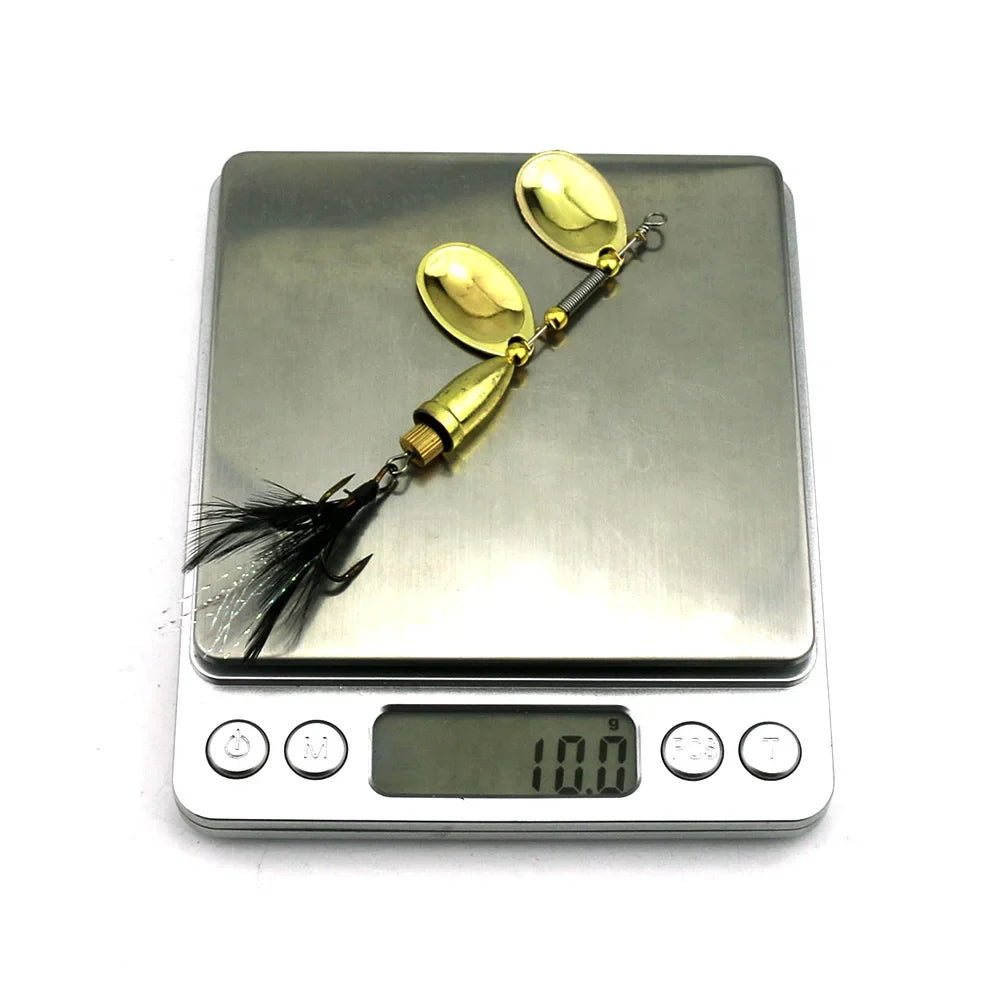 Metal Spoon Spinnerbait Lure – 8.8cm, 10.7g, Double Drop Sequins, 3D Eyes, Gold or Silver