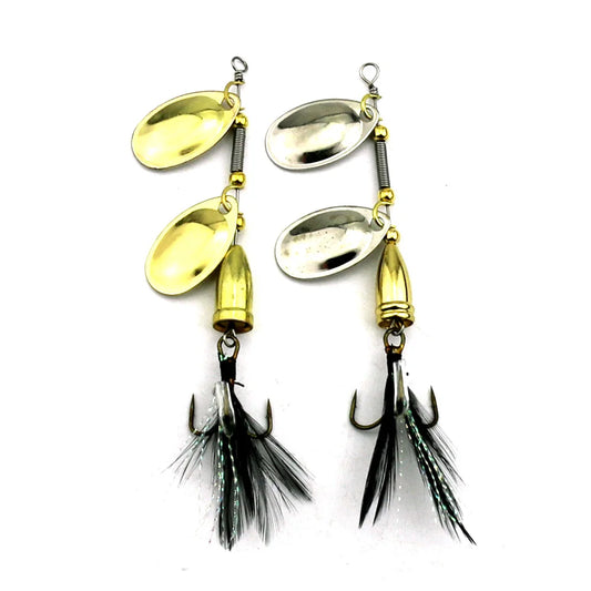 Metal Spoon Spinnerbait Lure – 8.8cm, 10.7g, Double Drop Sequins, 3D Eyes, Gold or Silver