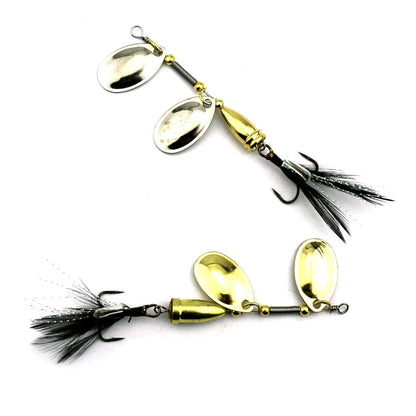 Metal Spoon Spinnerbait Lure – 8.8cm, 10.7g, Double Drop Sequins, 3D Eyes, Gold or Silver