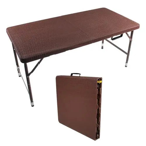 4ft Portable Folding Rattan Table – Indoor & Outdoor Plaited Brown