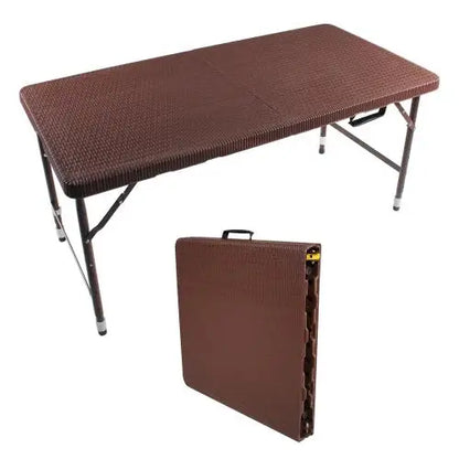 4ft Portable Folding Rattan Table – Indoor & Outdoor Plaited Brown