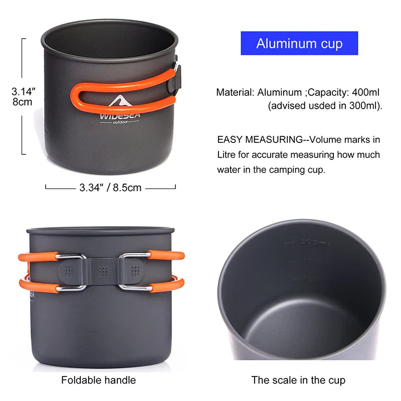 Aluminum Alloy Camping Cookware Set – 1L, Foldable, Tableware Included, Serves 3
