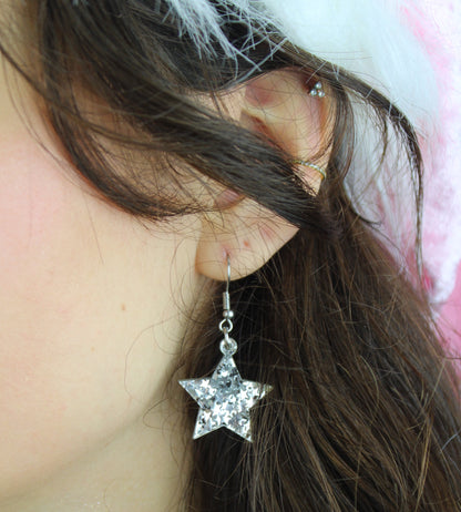 Silver Stellar Confetti Star Earrings