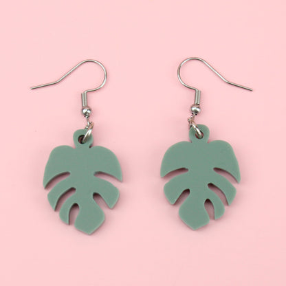 Small Sage Green Monstera Earrings