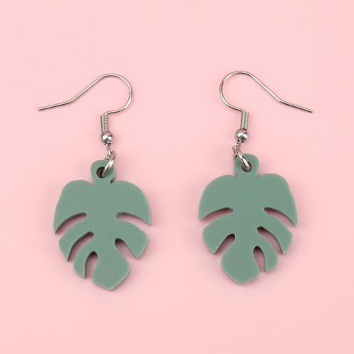 Small Sage Green Monstera Earrings